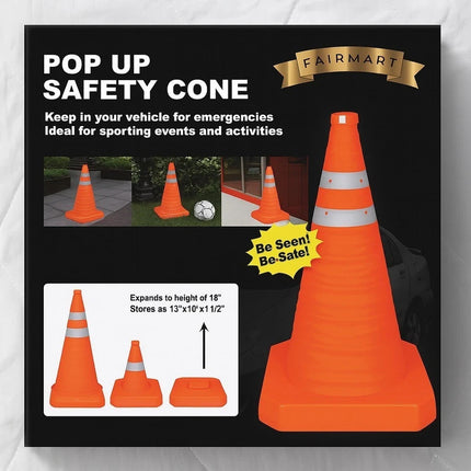 18" Pop Up Safety Traffic Cone High Visibility Durable Portable Road Warning