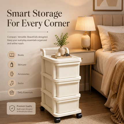 Plastic Storage Trolley Drawer Cabinet Home Office Kitchen Bathroom On Wheels