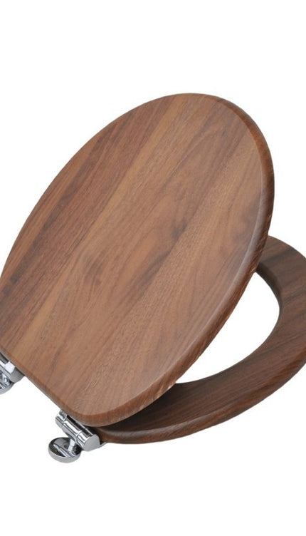 18'' Universal Wooden Toilet Seat Easy Fit Bathroom WC Seat with Fittings