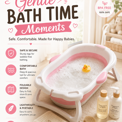 Baby Bathtub Foldable Portable Infant Toddler Bathtub with Temperature Sensor