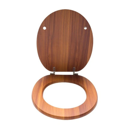 18'' Universal Wooden Toilet Seat | Easy Fit Bathroom WC Seat with Fixings