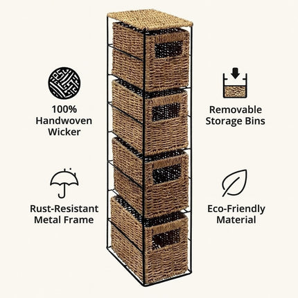4 Drawer Slim Bathroom Storage Unit Natural Cabinet with Boxes & Shelves