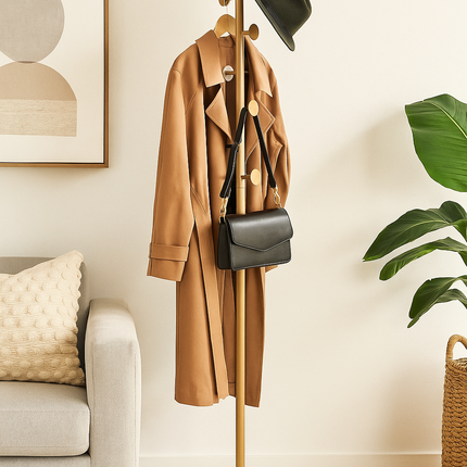 Gold Metal Coat Stand Garment Rack 8 Hook Jacket Umbrella Hanger Clothes Rack