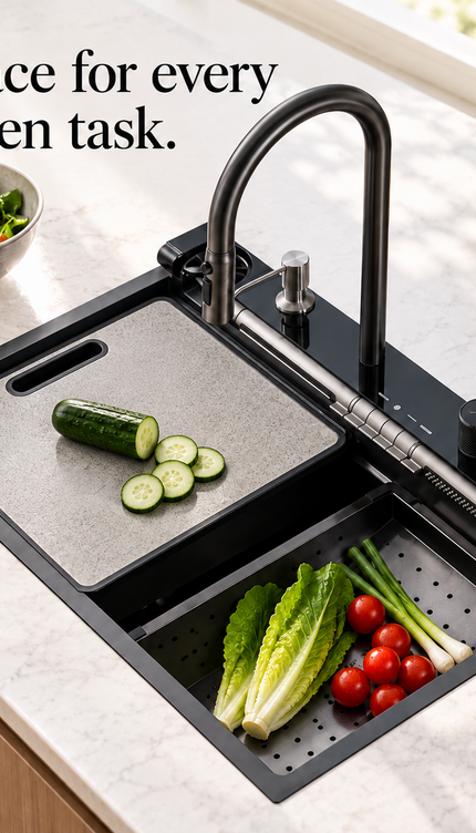 Stainless Steel Waterfall Kitchen Sink Single Bowl 78x48cm Kitchen Workstation
