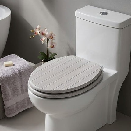 18" Universal Toilet Seat Cream Groove Wooden Bathroom WC Seat With Fittings