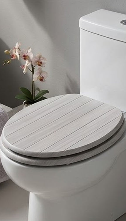 18" Universal Toilet Seat Cream Groove Wooden Bathroom WC Seat With Fittings