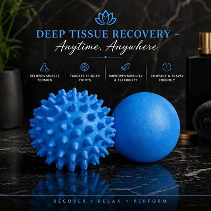 Massage Ball Set Blue Muscle Relieve Pain Therapy Lacrosse Spiky Balls 6.1 & 7cm
