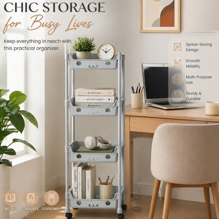 4 Tier Rolling Storage Trolley Roll Cart Office Kitchen Organizer With Wheels
