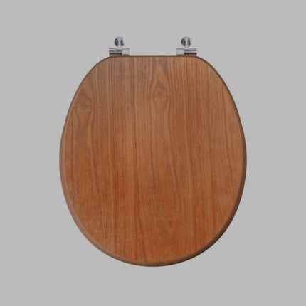 18" Universal Toilet Seat With Fittings Brown MDF Wooden Bathroom WC Seat