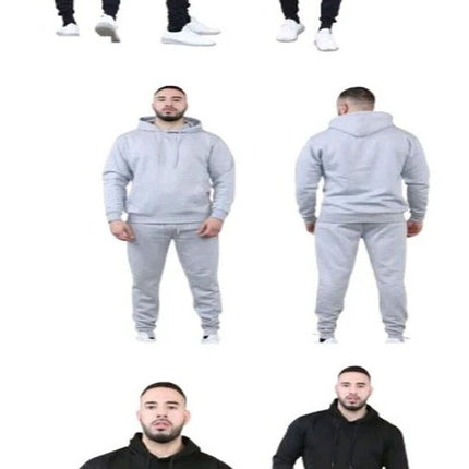Mens Fleece Hoodie Contrast Top Bottom Gym Joggers Fitness Jogging Tracksuit Set