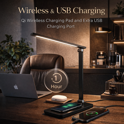 5 Lighting Modes Dimmable LED Desk Lamp Wireless Charging for Home Office