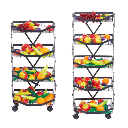 4/5 Tier Folding Rolling Fruit & Vegetable Storage Trolley Kitchen Cart on Wheel
