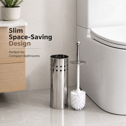 Toilet Brush and Holder Set Stainless Steel Bathroom WC Deep Cleaning Brush 38cm