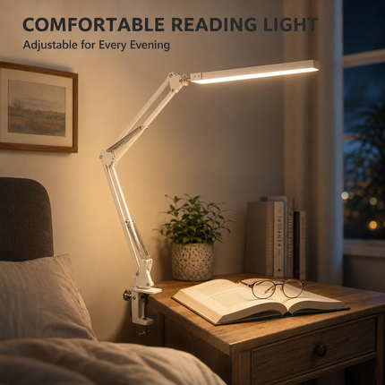 LED Metal Desk Lamp with Clamp USB 3 Colour Modes 10 Brightness Levels Swing Arm