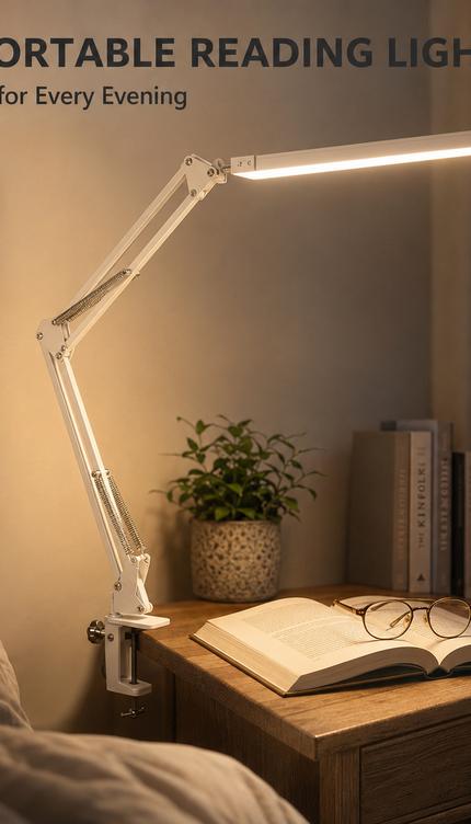 LED Clamp Desk Lamp with Swing Arm & Dimmable Light