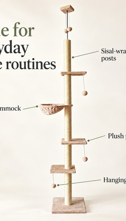 Floor to Ceiling Cat Tree 252cm Multi Level Sisal Scratching Post Hammock Toy