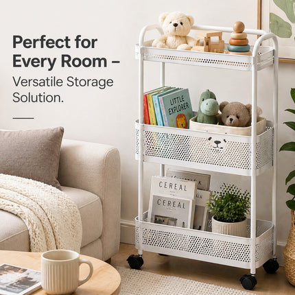 4 Tier Slim Rolling Utility Cart White Plastic Storage Organizer With Wheels