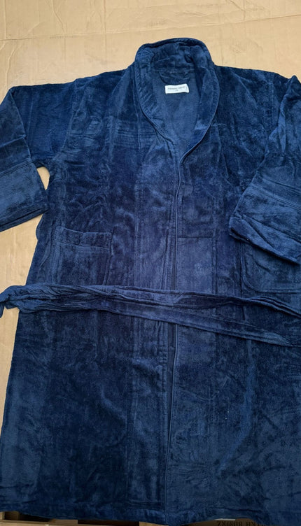 S/M Unisex Cotton Terry Bathrobe – Navy Blue