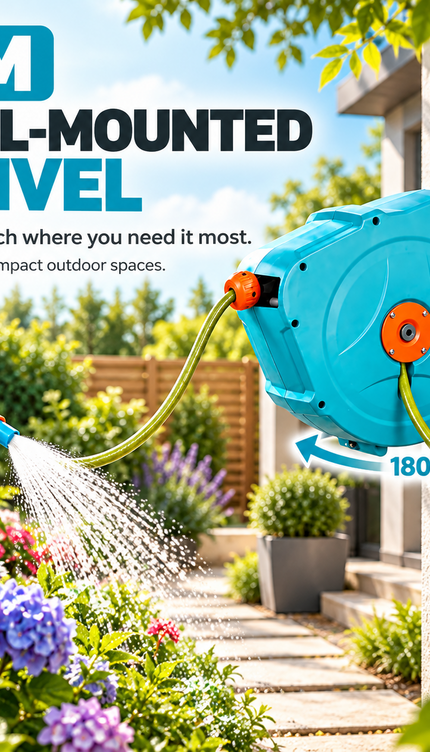 15M Wall Mounted Retractable Hose Reel with Spray Nozzle