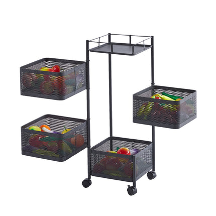5 Tier Rotating Kitchen Storage Rack Vegetable Trolley Cart Shelf Organizer