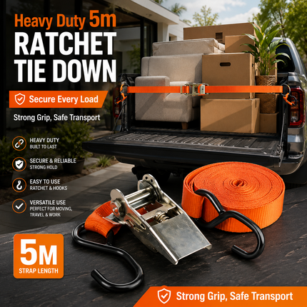 Ratchet Tie Down Strap 5m Heavy Duty Cargo Belt