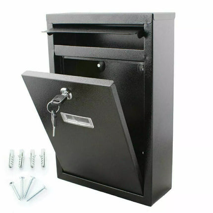 LARGE LETTER BOX POST WITH KEYS MAIL BOX WALL MOUNTED BLACK LOCKABLE POST BOX