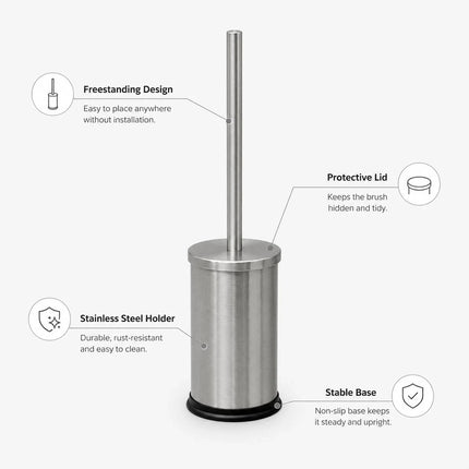 Stainless Steel Toilet Brush & Holder Bathroom WC Cleaning Brush Set Long Handle