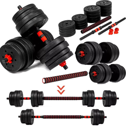 Adjustable Dumbbell & Barbell Set-Red