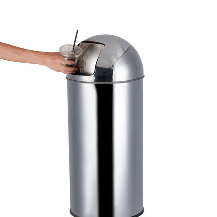 50L Stainless Steel Trash Bin Cylindrical Waste Can Swing Lid Indoor Outdoot