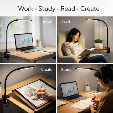 LED Desk Lamp with Clamp Stepless Dimming Modes 2700-6000K Office Desk WorkLight