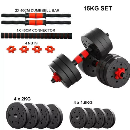 Adjustable Dumbbell & Barbell Set-Red