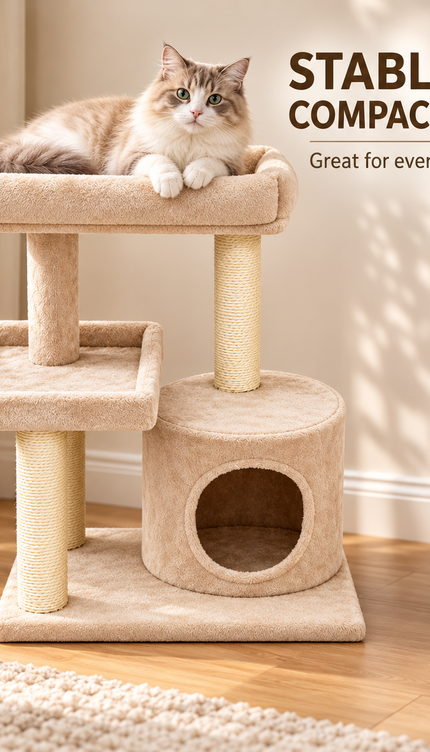 Mid-Height Cat Tree Tower 80CM Multi Level Activity Centre Sisal Scratching Post