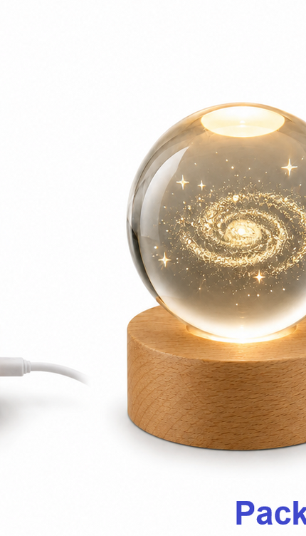6cm Galaxy Crystal Ball LED Night Light with Wooden Base