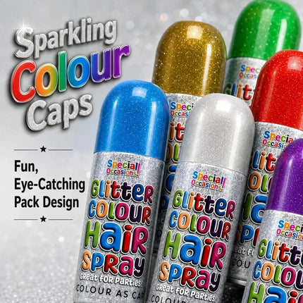 Temporary Hair Colour Spray 200ml Washable Glitter & Classic Dress Party Colours
