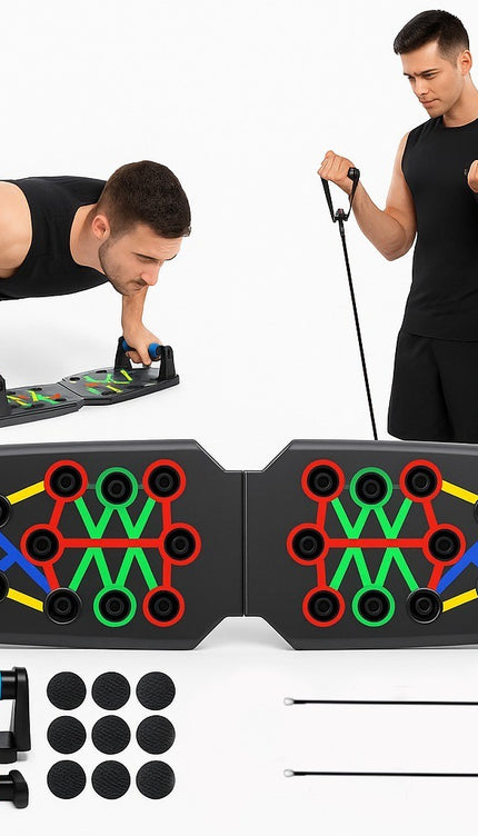 Portable Folding Push-Up Board with Handles & Resistance Bands