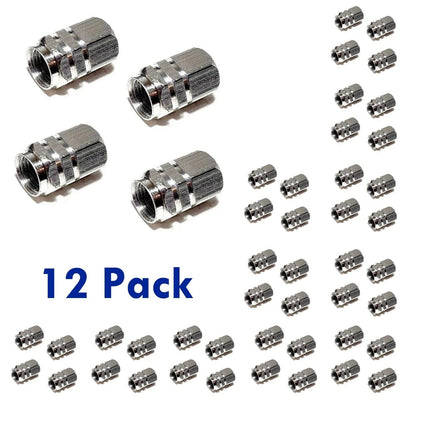 12 Pack 4x Metal Tyre Valve Dust Caps, Silver for Car, Van, Bike & Motorcycle