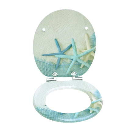 18" Universal Toilet Seat Star Fish & Ocean Easy Fit MDF Wooden Bathroom WC Seat