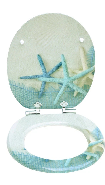 18" Universal Toilet Seat Star Fish & Ocean Easy Fit MDF Wooden Bathroom WC Seat