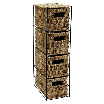 4 Drawer Slim Bathroom Storage Unit Natural Cabinet with Boxes & Shelves