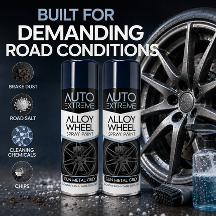2x AX Gun Metal Grey Alloy Wheel Spray Paint 300ml Smooth Finish Fade Resistant