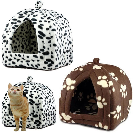 Igloo Pet Bed Cat Dog Kitten Cave – Cozy Fleece Pyramid House Washable Warm