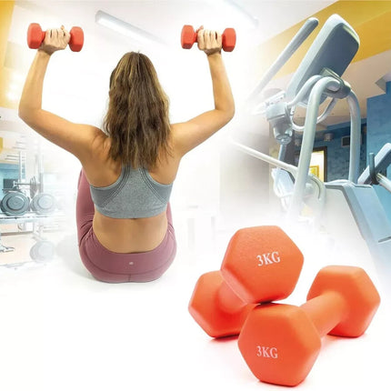 Neoprene Dumbbells 3KG x 2 Weights Iron Hand Aerobic Workout Fitness Gym Orange