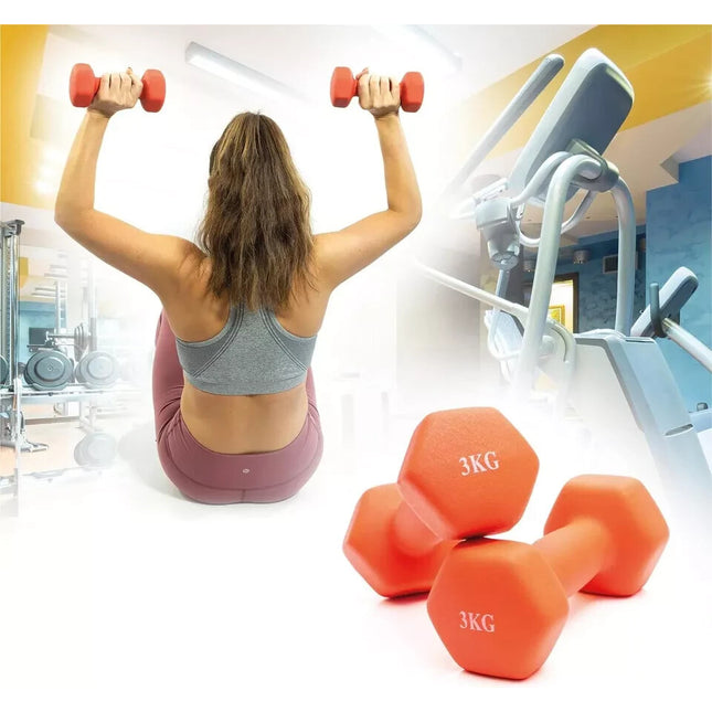 Neoprene Dumbbells 3KG x 2 Weights Iron Hand Aerobic Workout Fitness Gym Orange