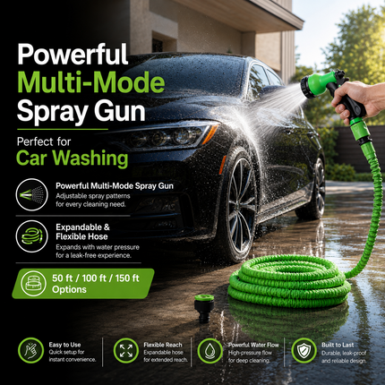 Garden Hose Pipe Spray Gun Expandable Flexible Anti Kink Lawn Patio 50/100/150ft