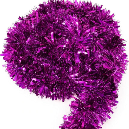 Pack of 5 Chunky Fluffy Tinsel Christmas Tree Decoration, Magenta Purple 2 Metre