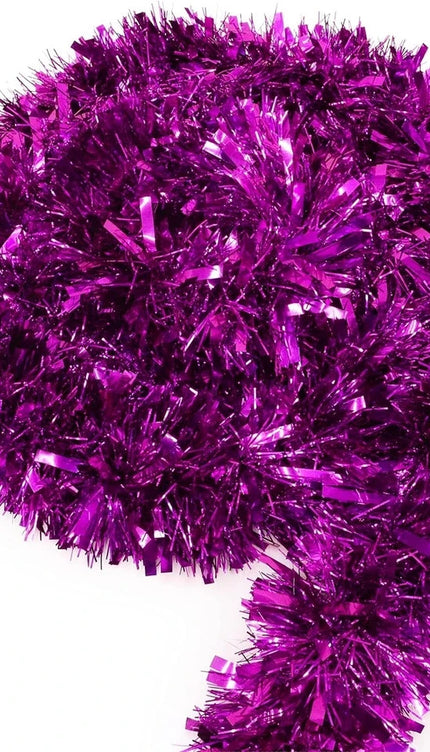 Pack of 5 Chunky Fluffy Tinsel Christmas Tree Decoration, Magenta Purple 2 Metre