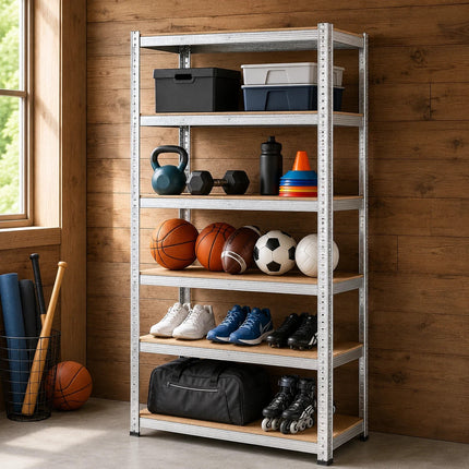 1x Heavy Duty 5 Tier Galvanised Steel Storage Rack Shelving Silver 180x90x40cm