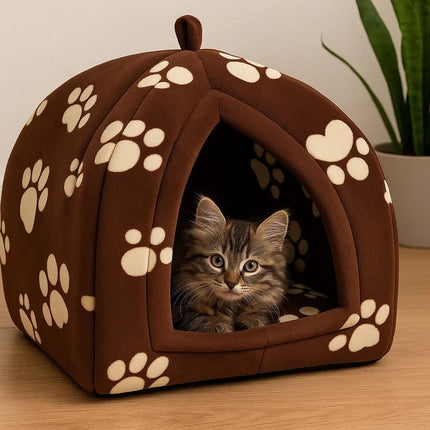 Igloo Pet Bed Cat Dog Kitten Cave – Cozy Fleece Pyramid House Washable Warm