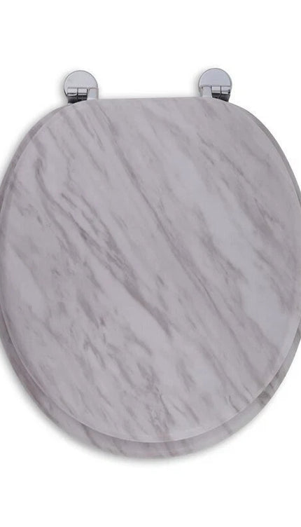 Universal Toilet Seat Classic Mable Finish Wooden Bathroom WC Seat &Fittings 18"