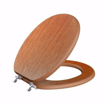 18" Universal Toilet Seat With Fittings Brown MDF Wooden Bathroom WC Seat